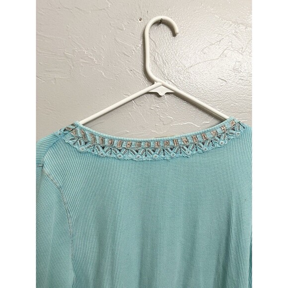 Soft Surroundings Camden Tunic Top Size XL Blue Floral Embroidered Waffle Knit - Picture 5 of 6